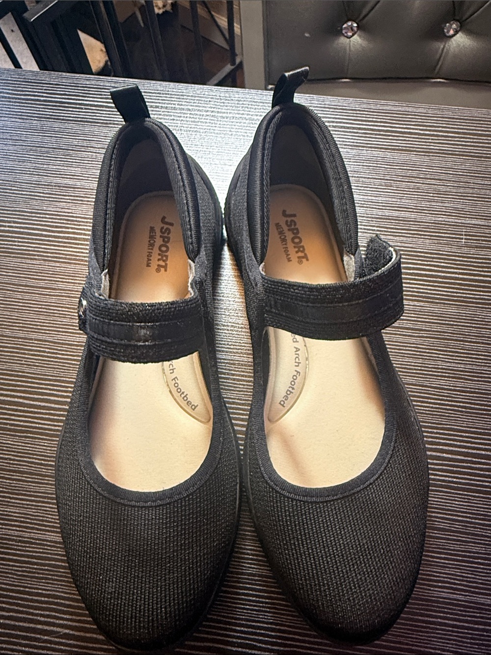 JSPORTS Women's Black Mary Jane Flats with Velcro Strap